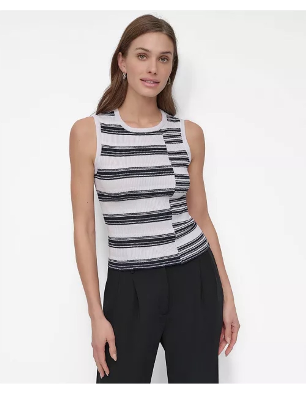 DKNY Women's Striped Ribbed Knit Sleeveless Top sz S NWT